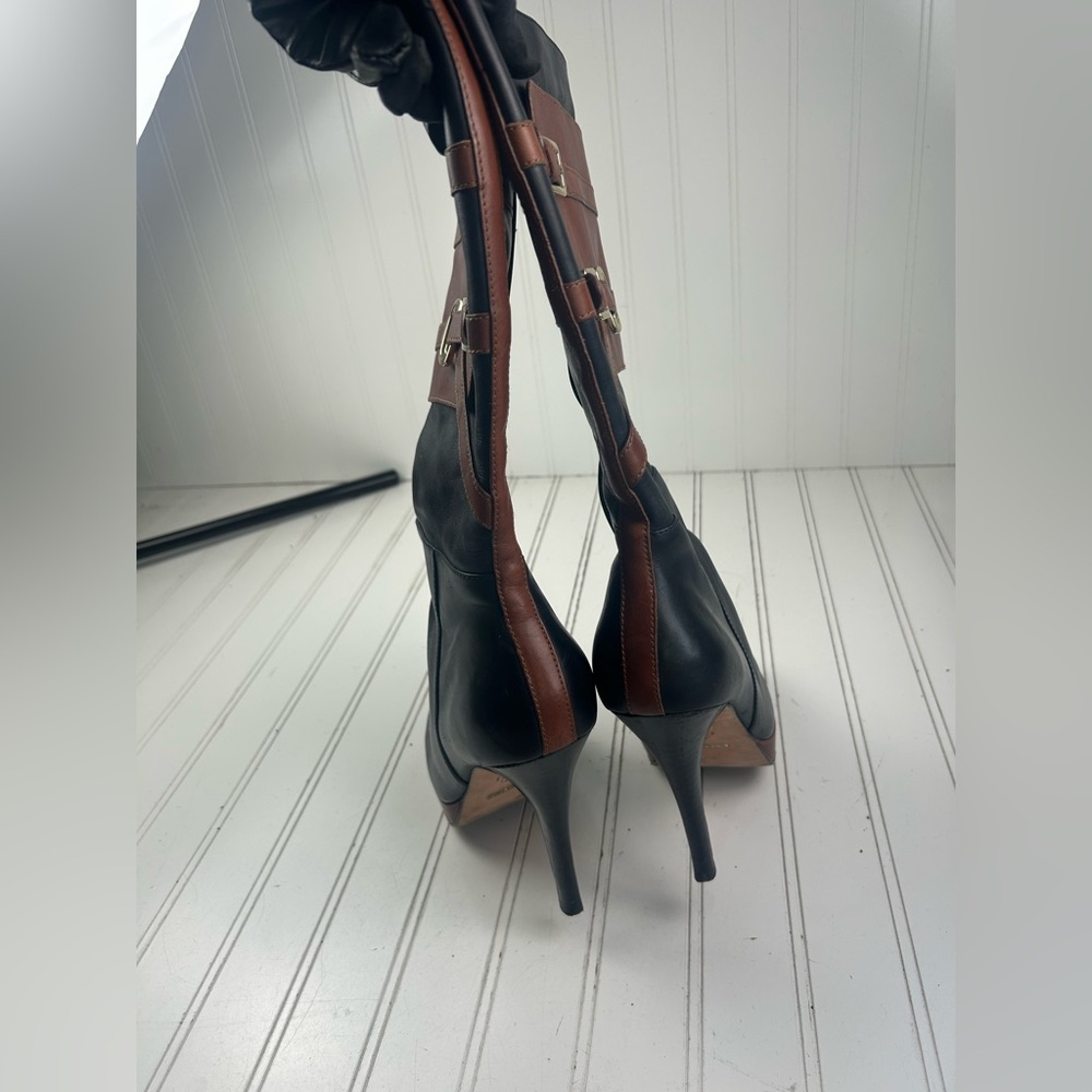 Cole Haan Carolyn Equestrian Black Brown Leather Boots Womenโs Size 10 - Picture 4 of 11
